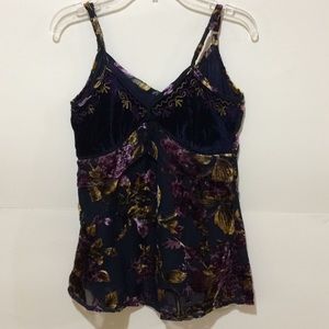 RAGA Violet Velvet Ruffled Navy Tank Top Sz XS NWT